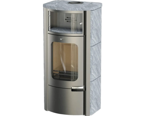 Șemineu cu placare din piatră și fereastră de vizualizare