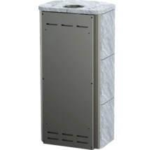 Șemineu cu placare din piatră și inserție metalică