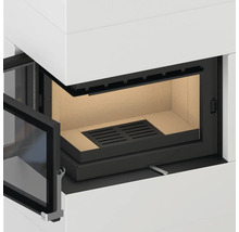 Șemineu cu ușa deschisă și cameră de ardere