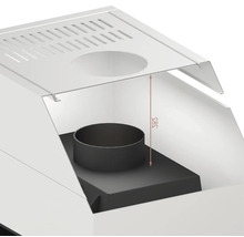 Vizualizare detaliată a unui șemineu pe lemne cu dimensiunea de 585 milimetri.