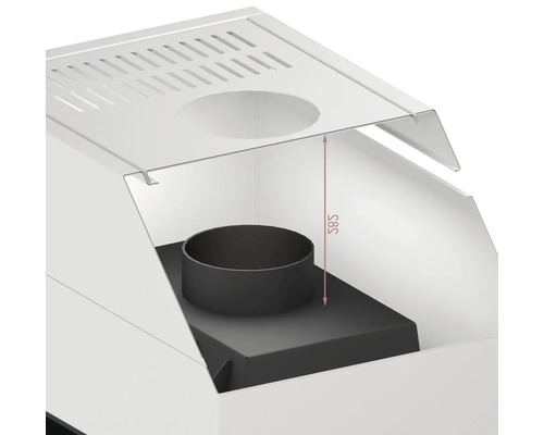 Vizualizare detaliată a unui șemineu pe lemne cu dimensiunea de 585 milimetri.