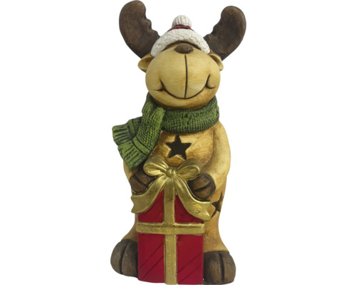 Figurină ren Lafiora H 32,5 cm maro/roșu Figurină decorativă elan cu cadou și fular