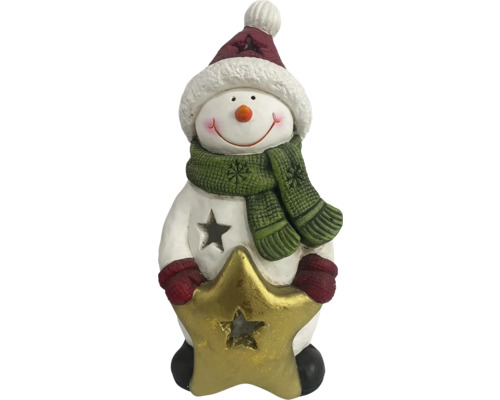 Figurină om de zăpadă cu căciulă, fular și stea