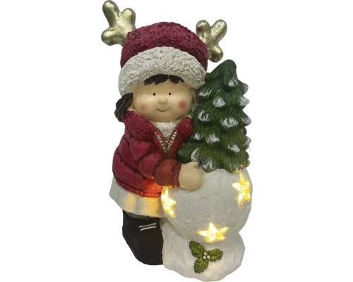 Figurină decorativă fetiță cu brad și luminițe în formă de stea