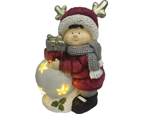 Figurină decorativă băiat cu cadouri și om de zăpadă cu stele