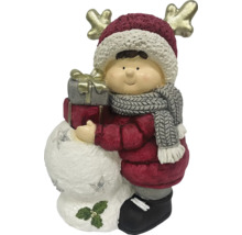 Figurină decorativă băiat cu om de zăpadă și cadouri