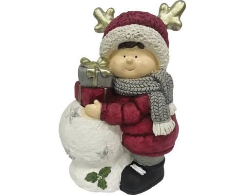 Figurină fetiță cu cadou Lafiora 27x17x41,2 cm Figurină decorativă băiat cu om de zăpadă și cadouri