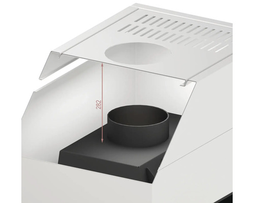 Vizualizare detaliată a unei conexiuni de sobă cu dimensiuni.