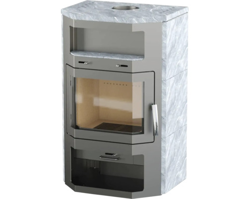 Șemineu cu geam și compartiment de depozitare