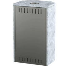 Sobă de saună cu placaj de piatră și elemente metalice