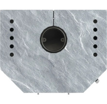 Vedere detaliată a unei cădițe de duș din piatră cu scurgere și orificii