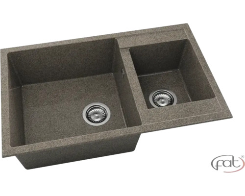 Chiuvetă bucătărie granixit 2 cuve FAT Avangard 233 49x80 cm fără picurător Walnut Toffee reversibilă Chiuvetă cu două cuve