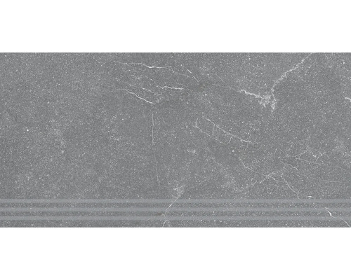 Treaptă gresie Stoneline Anthracite 30x60 cm Placă ceramică gri cu aspect de marmură și structură canelată