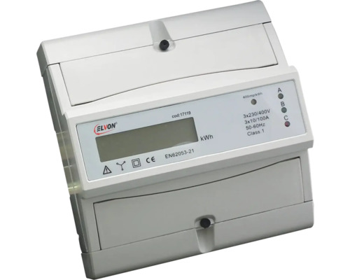 Contor electric digital trifazat Elvon 10(100)A 3X230/400V, 7 module, pentru tablouri electrice cu șină DIN Contor electronic pentru consumul de energie electrică
