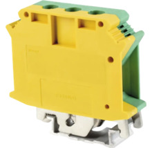 Bornă de conectare galbenă și verde pentru conexiuni electrice.