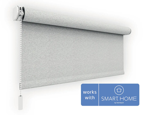 Rulou gri din material structurat cu mecanism cu lanț, compatibil cu SMART HOME by hornbach.