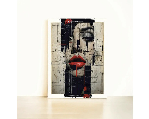 Tablou de perete înrămat cu chip de femeie și design abstract