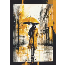 Pictură a unei persoane cu o umbrelă într-un oraș