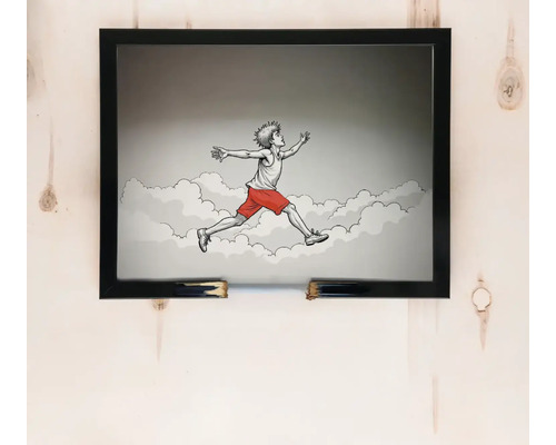 Imagine înrămată cu un băiat sărind pe nori