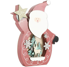 Figurină decorativă Moș Crăciun cu stea, copaci și ren din lemn