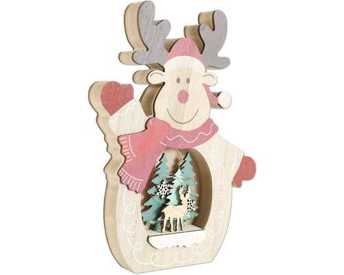 Rendier decorativ din lemn cu motive de Craciun