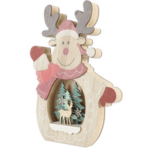 Reni decorativ din lemn cu brazi și iluminare