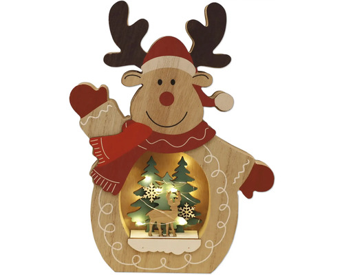 Reniu decorativ cu scenă de Crăciun și iluminare din lemn.