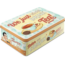 Cutie de ceai cu design retro și motive cu ceai și biscuiți