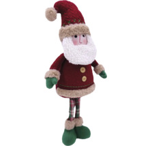 Figurină decorativă Moș Crăciun cu căciulă roșie, pantaloni în carouri și pantofi verzi.