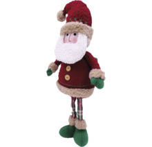 Figurină decorativă Moș Crăciun cu barbă, haină roșie și pantaloni în carouri