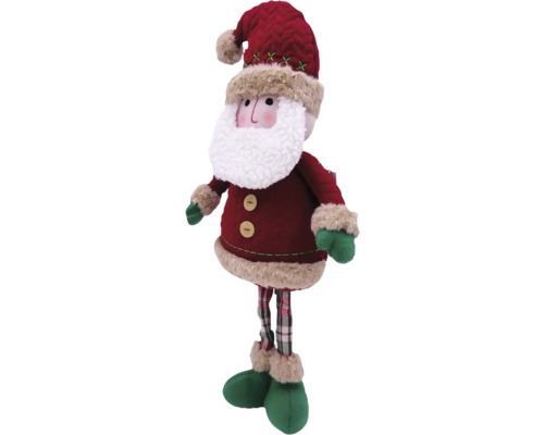 Figurină decorativă Moș Crăciun cu barbă, haină roșie și pantaloni în carouri