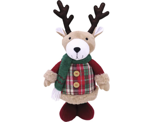 Ornament decorativ de Crăciun cu ren, cu coarne, fular și cămașă în carouri