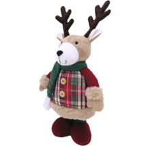 Figurină decorativă ren cu fular și costum în carouri