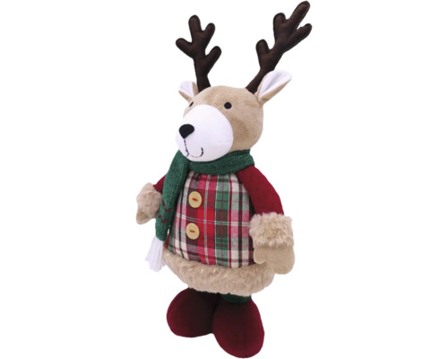 Figurină decorativă ren cu fular și costum în carouri