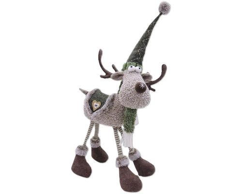 Renie decorativ de pluș cu căciulă și fular pentru perioada Crăciunului