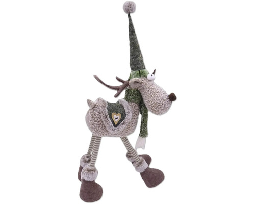 Figurină decorativă ren cu căciulă și fular ca decorațiune de Crăciun