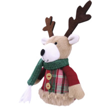 Figurină decorativă ren cu eșarfă și jachetă în carouri