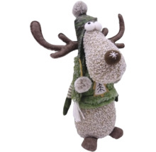 Figurină decorativă ren cu căciulă, vestă și coarne