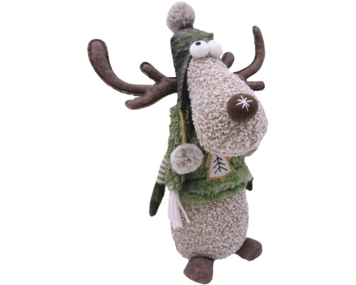 Figurină decorativă ren cu căciulă, vestă și coarne