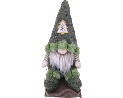 Gnom de Crăciun cu barbă și aplicație de brad pe căciulă