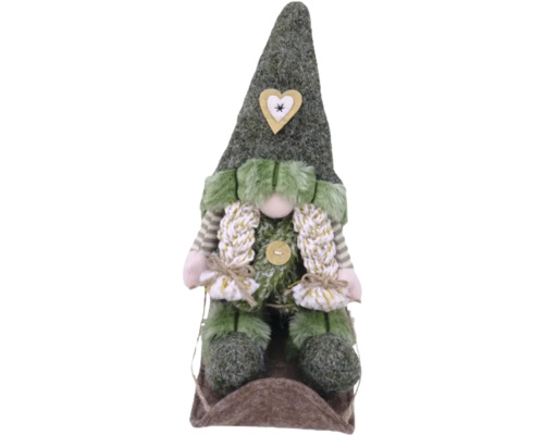 Figurină gnom Lafiora H 27 cm verde Spiriduș decorativ de Crăciun cu căciulă și fular