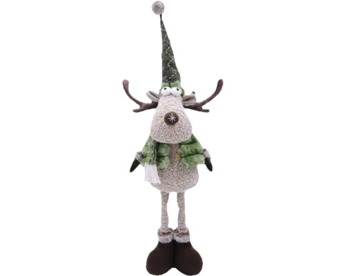 Figurină ren cu picioare telescopice Lafiora H 70 cm Figurină decorativă ren cu căciulă și fular