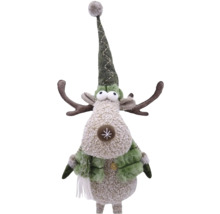 Figurină decorativă ren cu căciulă și fular pentru perioada Crăciunului
