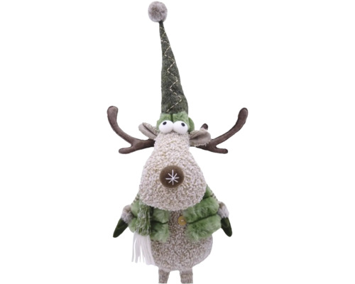 Figurină decorativă ren cu căciulă și fular pentru perioada Crăciunului