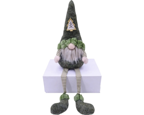 Figurină gnom Lafiora H 61 cm Piticul decorativ de grădină cu șosete în dungi și aplicație cu pom pe căciulă