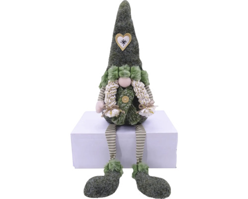 Figurină gnom Lafiora H 61 cm verde Gnom decorativ de Crăciun cu picioare dungate și inimă pe căciulă