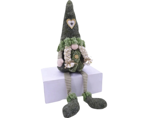 Figurină decorativă elfină cu picioare în dungi și inimă pe pălărie