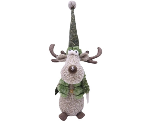 Figurină ren Lafiora H 32 cm Rend pe bază de material textil decorativ cu căciulă și coarne pentru sezonul Crăciunului