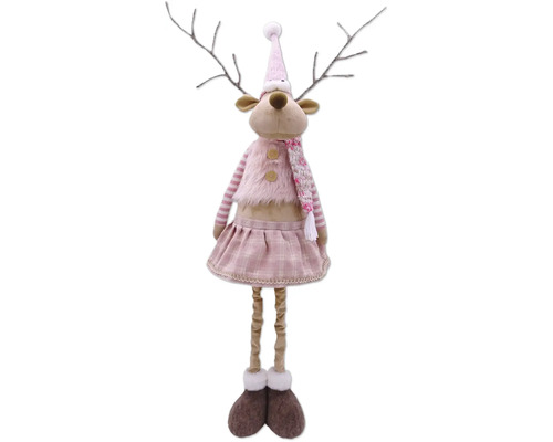 Figurină ren cu pisicoare telescopice Lafiora H 88 cm Renie decorativ cu căciulă, vestă și fustă pentru perioada Crăciunului