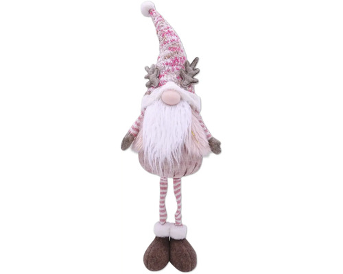 Figurină gnom Lafiora H 71 cm roz Spiriduș decorativ de Crăciun cu barbă, căciulă și coarne